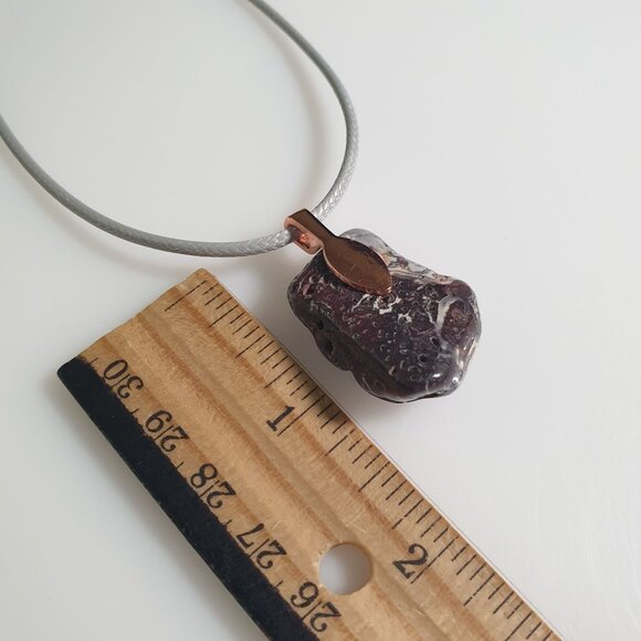 Brecciated Jasper Polished Stone Pendant Necklace Gray Leather Cord Adjustable - Picture 3 of 5